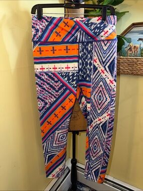FP Movement by Free People Orange & Navy Geometric Print Leggings